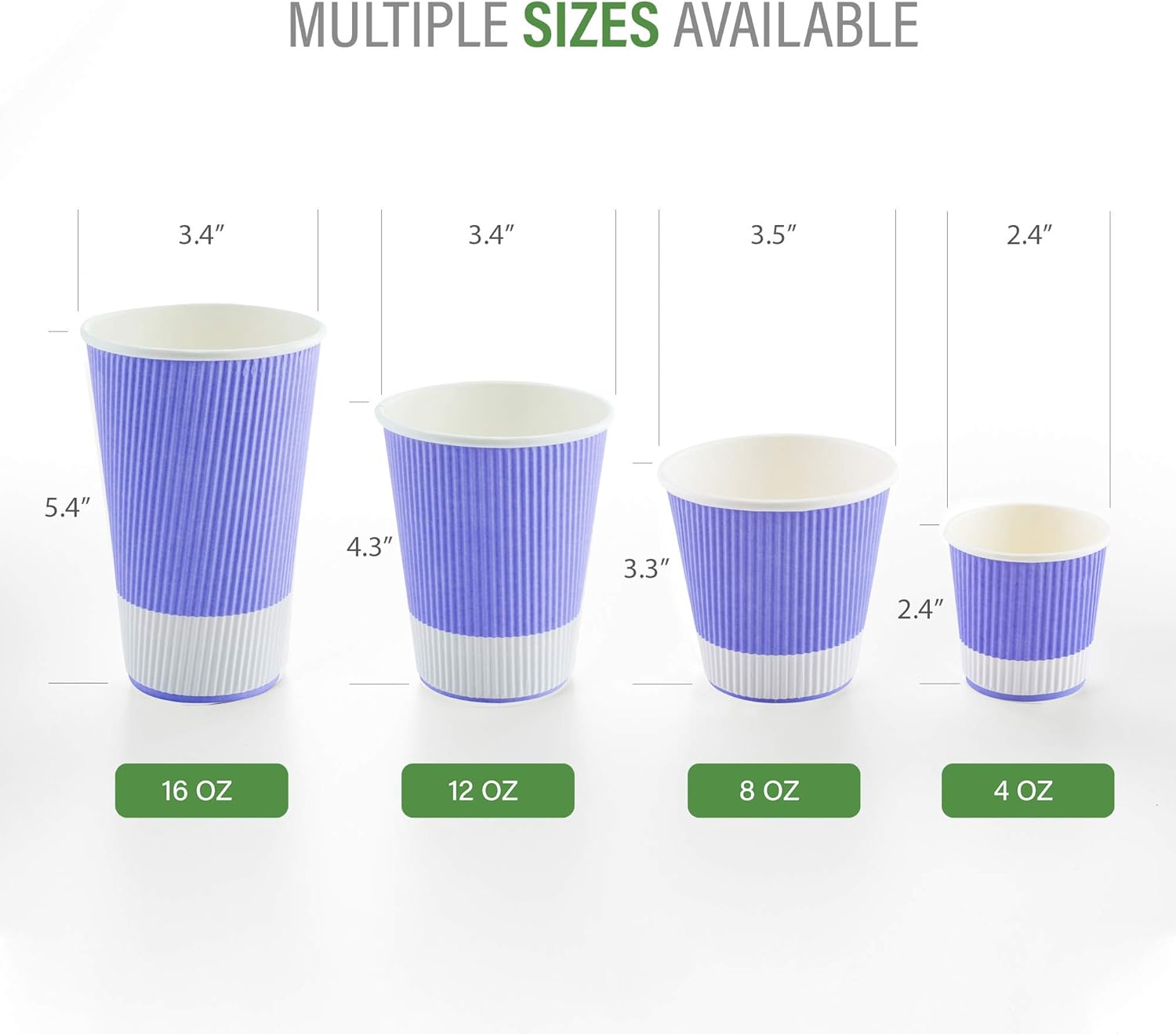 Restaurantware 8 Ounce Double Wall Disposable Coffee Cups, 500 Insulated Light Purple Paper Tumblers with Ripple Wall Design, Lids Sold Separately for Hot Drinks like Tea, Hot Chocolate and More