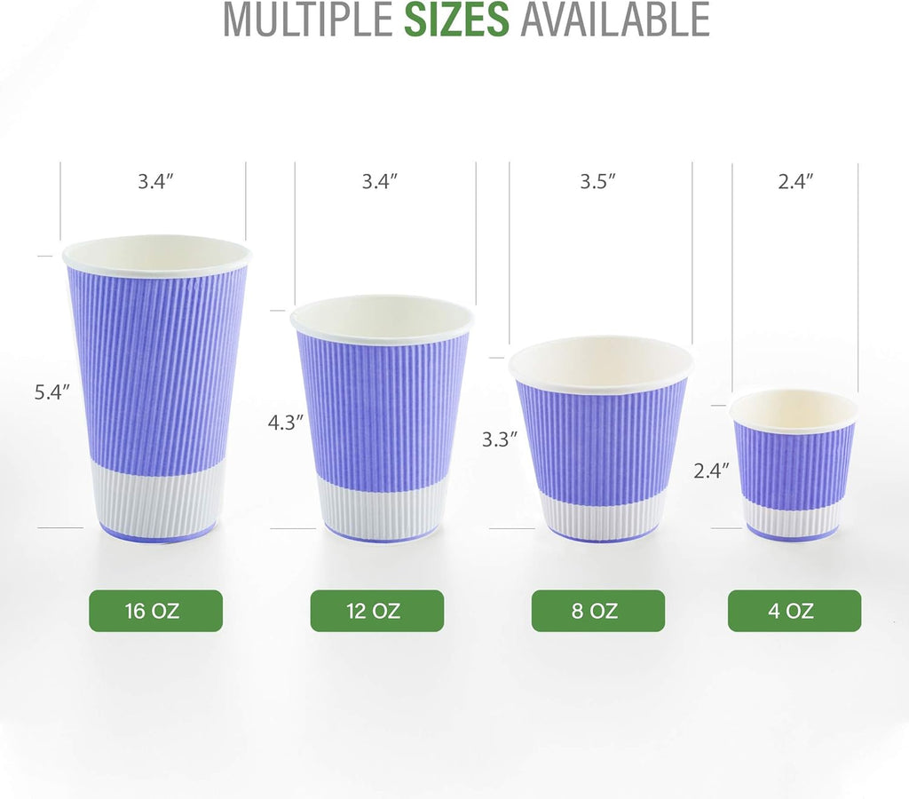 Restaurantware 4 Ounce Ripple Insulated Coffee Cups, 500 Double Wall Corrugated Light Purple Paper Tumblers, Leakproof, Non-Slip Design, Recyclable, Ribbed Surface, Matching Lids Sold Separately