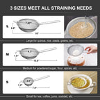 Walfos Fine Mesh Strainer and Fat Skimmer Spoon Set, Multipurpose Metal Strainers for Kitchen, Rice, Quinoa, Food, 304 Stainless Steel Fat Skimmer For Cooking, Fat, Grease, Floating Foam, 5 Pack