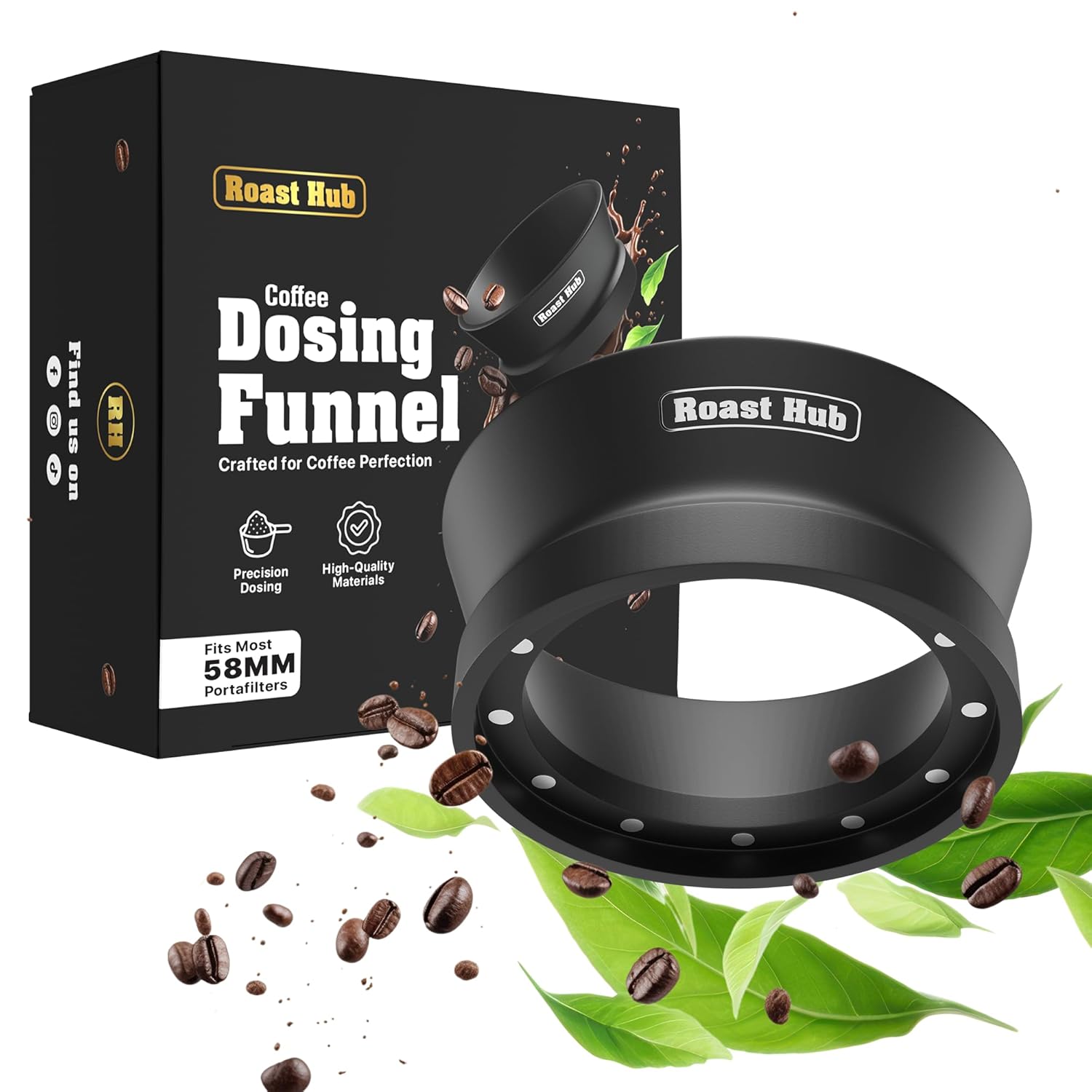 58mm Magnetic Dosing Funnel for Portafilter Espresso Machine ~ High Strength 12 Magnet Design ~ Fits Most Express Coffee Machines ~ Home Barista Espresso Portafilter Adapter ~ UK Brand