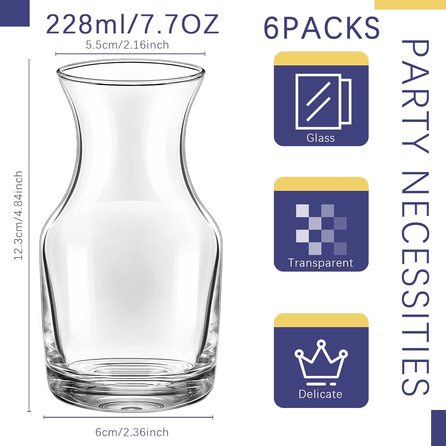 6 Pack Single Serving Wine Carafe Glass Small Mini Carafe Individual Wine Refill Decanter for Dinner Parties Tastings Bars Restaurants (7.7 oz)