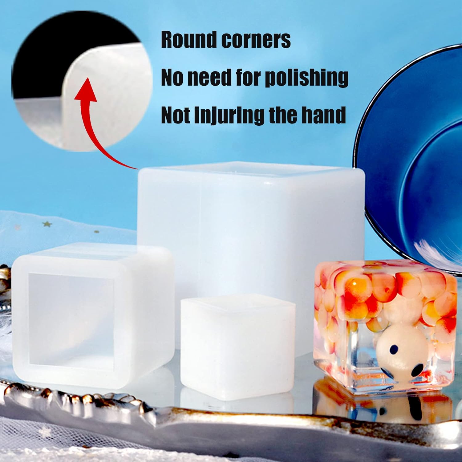 (3 Pack) Resin Cube Molds, Deep Square Silicone Molds for Epoxy Resin Casting DIY Art Craft Candle Soap Making