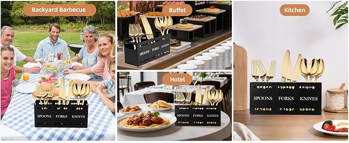 Silverware Caddy Flatware Cutlery Holder Metal Silverware Organizer Containers Black Kitchen Utensil Holder for Countertop Spoon and Fork Holder Flatware Utensils Caddy for Party