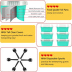 LNYZQUS 120pack/10oz Foil Mini Cake Tins with Lids 4”X4” Small Cake Baking Pans Cupcake Containers,Disposable Ramekins Mini Aluminum Brownie Pan Large Muffin Cups Holders-Cyan Blue