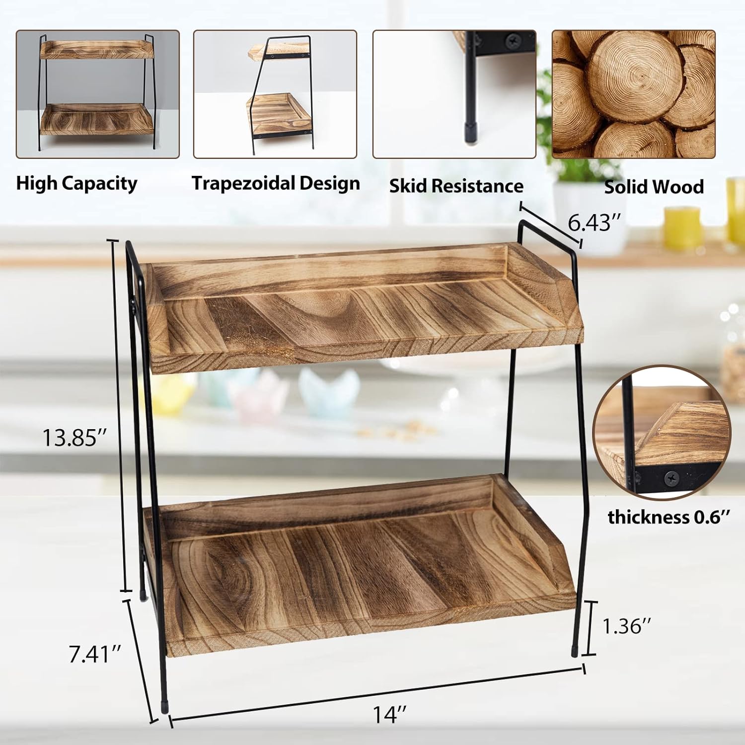 Coffee Bar Accessories and Organizer, Coffee Station Organizer 2 Tier Bathroom Counter Organizer, Wood Coffee Tray, Bathroom Vanity Organizer, Countertop Shelf for Kitchen, Coffee Lover