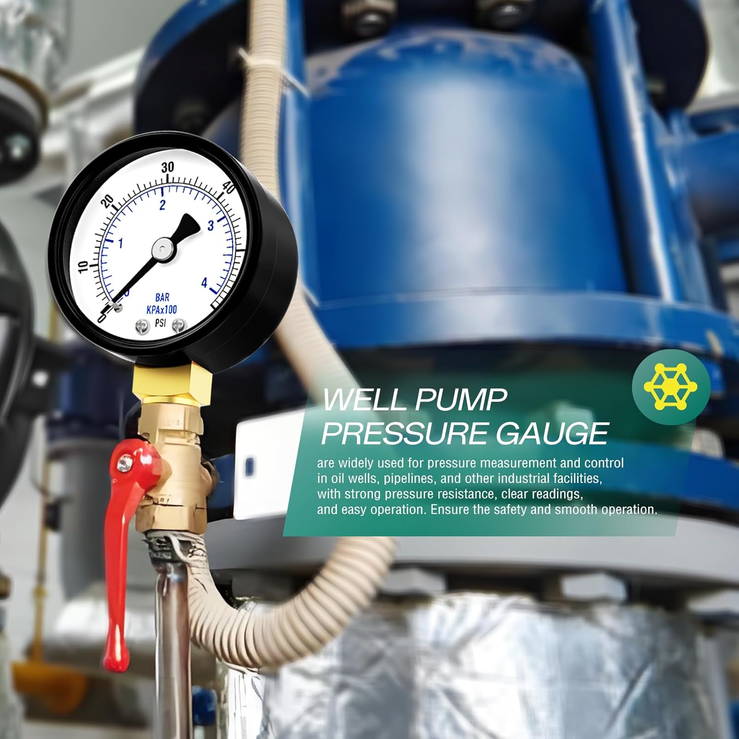 0-60psi Well Pump Pressure Gauge 1/4" NPT 2" Face Dial Size Lower Mount, Multifunctional Practical Dry Pressure Gauge, for Water, Oil and Air Compressor