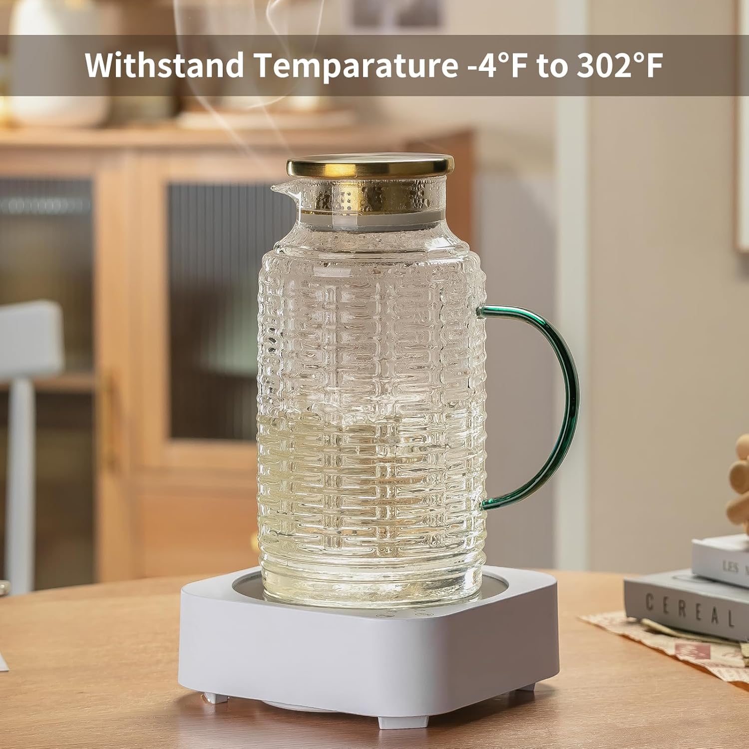 Glass Pitcher with Lid, 2 PACK 68 oz/2 Liter Vintage Water Pitcher, Clear Borosilicate Glass Water Carafe for Cold Brew, Coffee, Lemonade, Iced Sun Tea,Beverage, Milk, Heat Resistant