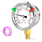 -30inHG-60PSI Stainless Steel Liquid Filled Pressure Gauge, 2.5" Dial Size, 1/8" NPT Lower Mount, for Tube, Water Pump, Gas, Liquid, Pressure Test (with Range Mark Pointer)