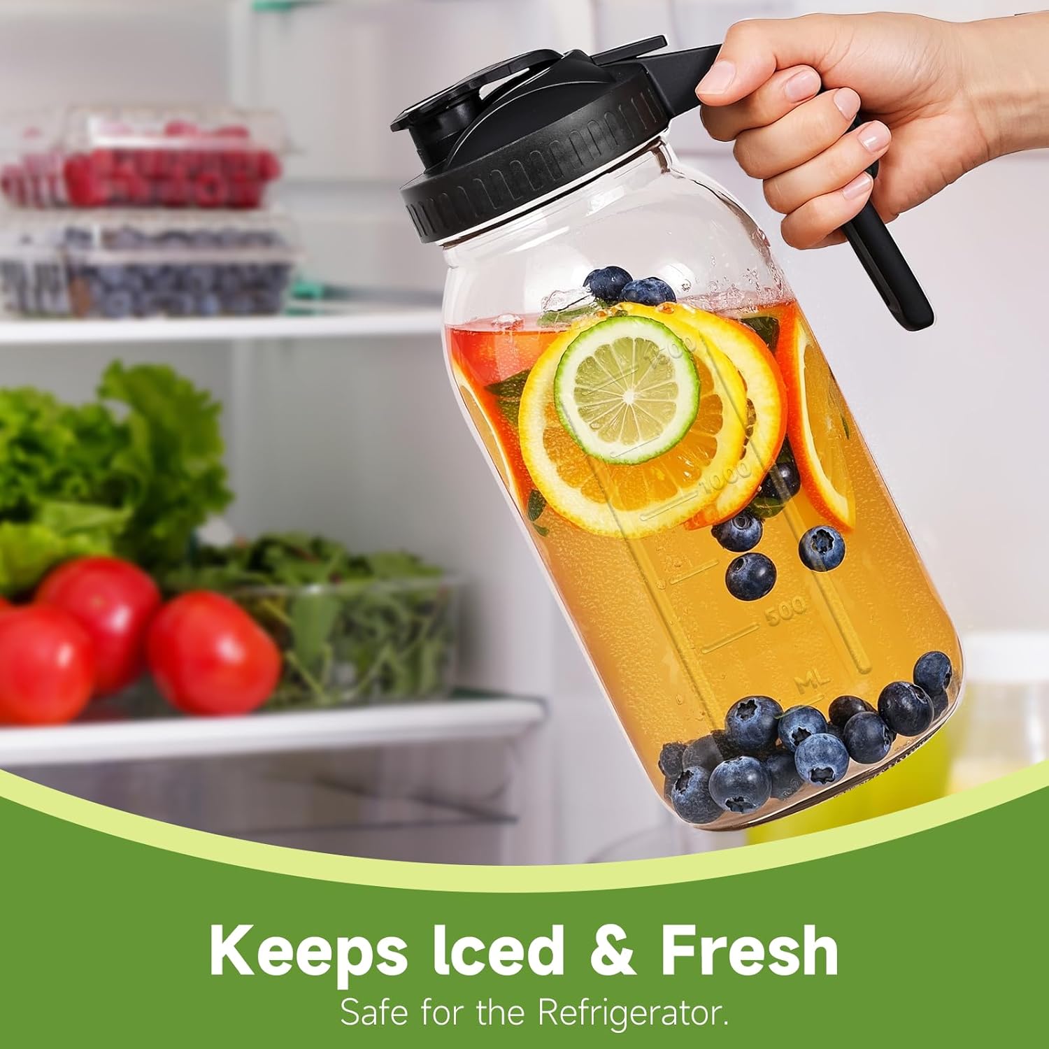 2-Pack 64oz Glass Mason Jar Pitchers with Leak-Proof Lids and Handles – Wide Mouth Design for Sun Tea, Cold Brew, Lemonade, Juice, Iced Tea, and Water