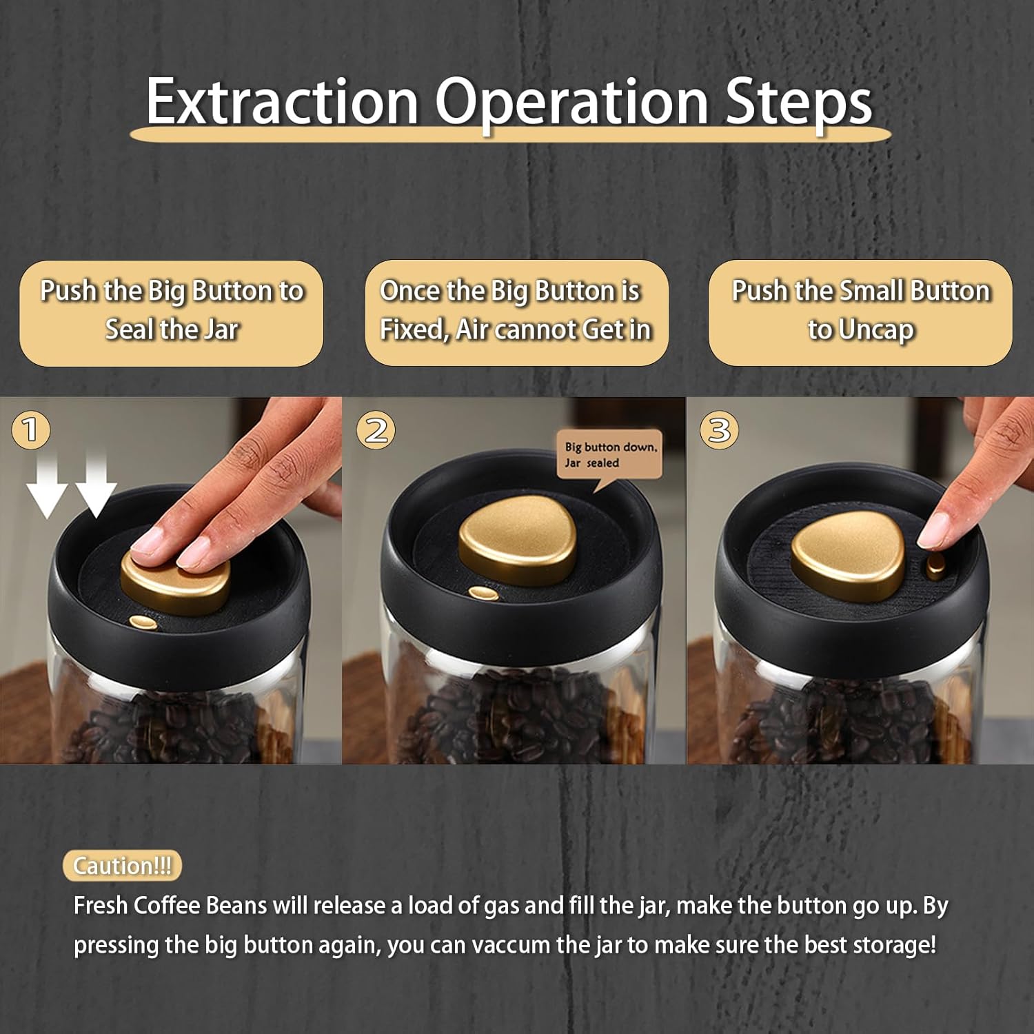 LOEZ Coffee Bean Storage Container Airtight, Lid Sealed with Press-Down Vacuum, Borosilicate Glass Coffee Canister for Ground Coffee, Tea, Beans, Spices (2 x Small - Clear)