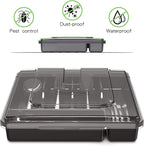 Silverware Tray with Lid, Utensil Drawer Organizer for Kitchen Countertop Plastic Flatware Organizers and Storage holder 5 Compartments Black
