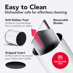 Rotating Extra Large Stainless Steel Utensil Holder Caddy with Sturdy No-Tip Weighted Base, Removable Divider, and Gripped Insert Bottom - Dishwasher Safe Metal Cooking Utensil Holder (White)