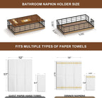 Wican Guest Towel Holder Tray for Bathroom, Acacia and Iron Napkins Holder for Powder Room Dinning Table Wooden Basket for Disposable Paper Hand Towels Black and Acacia