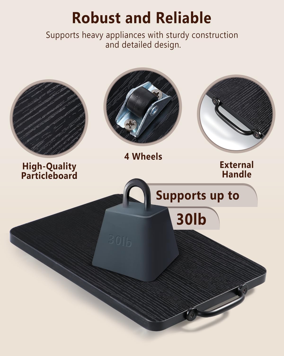 Appliance Slider, Sliding Tray for Coffee Maker, Coffee Pot Slider for Countertop, Kitchen Appliance Rolling Tray with Rubber Wheels,Medium - Long, Black (9.5” X 13”)