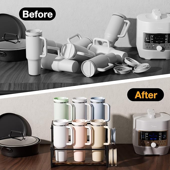 Water Bottle Organizer for Full Stanley and Others' Large Tumbler Organization, Pantry Kitchen Organizers and Storage for Cup Accessories, Water Bottle Holder Wine Rack - 2 Tier Hold 6