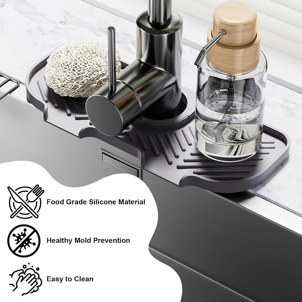 Faucet Mat for Kitchen Sink，6° Slope Sink Splash Guard，Splash Guard for Kitchen Sink，Kitchen Sink Splash Guard for Dish Soap Sponge Holder，Silicone Faucet Guard & Draining Mat-Purple