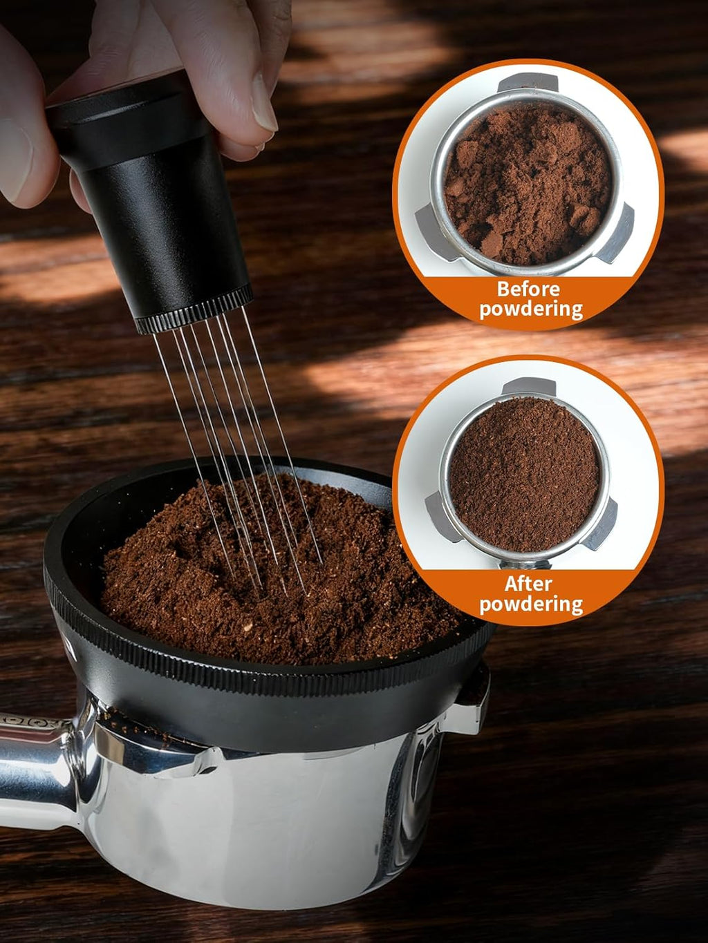 WDT Tool Espresso Distribution Tool with 10 x 0.25mm Stainless Steel Needles, Espresso Machine Accessories with 10 Extra 0.4mm Needles, Aluminum Alloy Handle Stand with Hide Brush for Barista