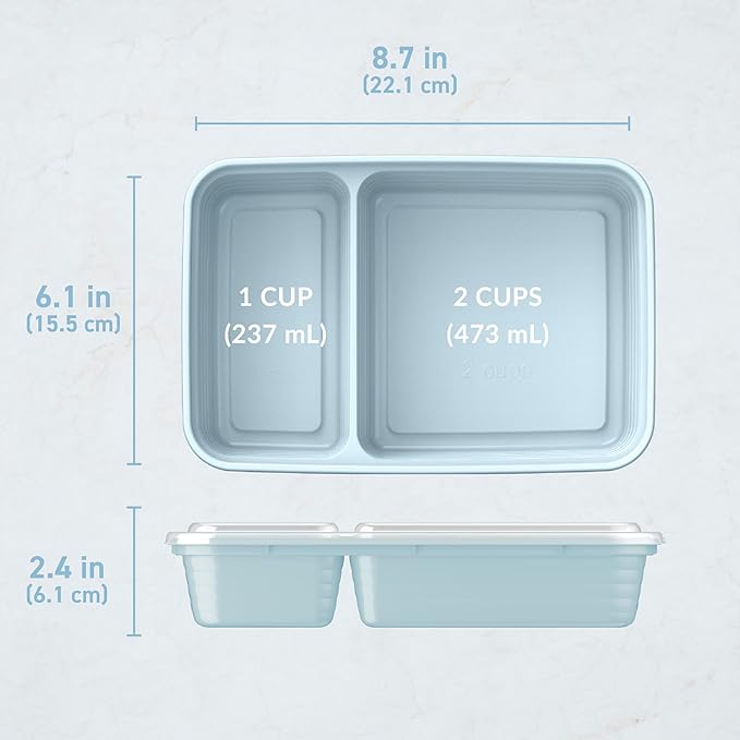 Bentgo Prep - 20-Piece 2-Compartment Reusable Meal Prep Containers with Lids, PFAS & BPA Free Materials, Durable, Microwave, Freezer, & Dishwasher Safe To Go Food Storage (Sky)