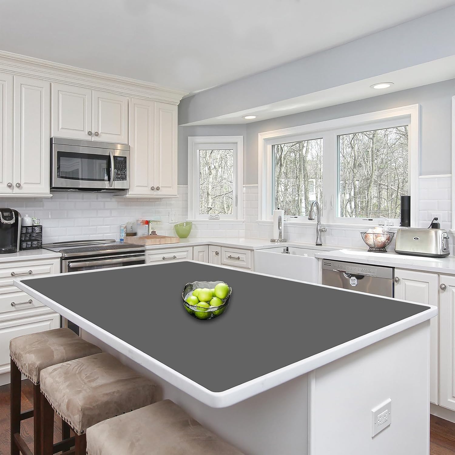 Silicone Mats for Kitchen Counter, 48"x32"(120cmx80cm) Large Heat Resistant Mat Kitchen Island Waterproof Countertop Protector Mat Nons-slip Extra Large Counter Mat, Dark Gray