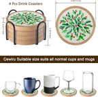 Christmas Coasters Set of 4 with Holder, Cewiru Cup Mat for Drinks, Absorbent Coasters with Felt Insert for Coffee Table Protection, Modern Style Home Dining Table Decor, 4.3"