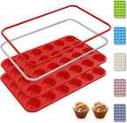2 Pack 24 Cups Silicone Mini Muffin Pan with Metal Reinforced Frame Silicone Molds Cupcake Cake Baking Cheesecake Pans Cookie Baking Chocoflan Cupcake Mold Mini Bundt Cake Pan Women Gift