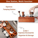 54mm Espresso Tamping Station - 8 in 1 Espresso Organizer for Storage 51/53/54mm Coffee Tamper, Distributor, Portafilter & Puck Screen Accessories, Wooden Tamper Station