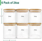 Urban Green Glass Jars with Airtight Lids, Airtight Glass Canisters with Locking Lids, (Bamboo-6P-24oz)