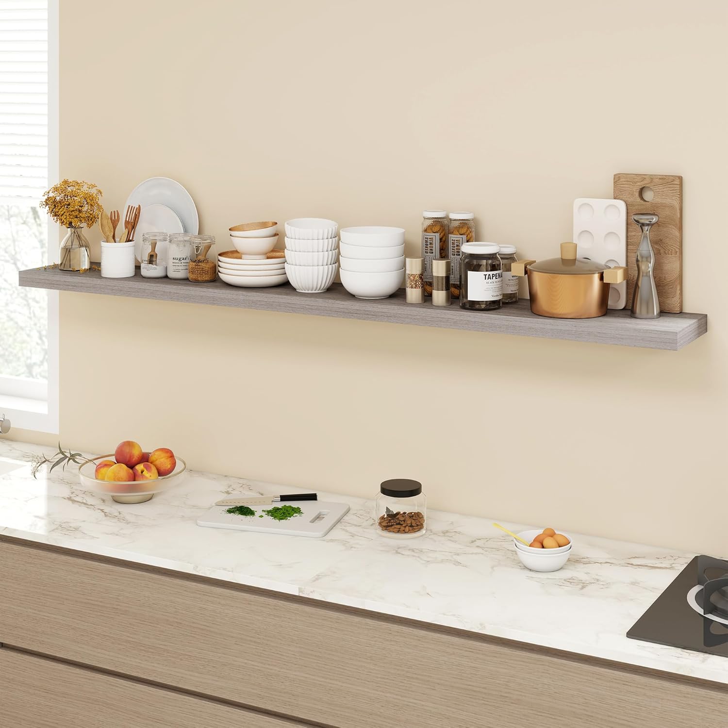 72 Inch Floating Shelves, 9.3" Deep Floating Shelf Wall Mounted, 72" Wall Shelves, Rustic Deep Bookshelf, Large Display Shelves & Storage Shelves for Bedroom, Living Room, Grey, Set of 1