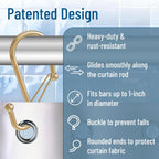 12 Decorative Metal Shower Curtain Hooks, S-Shaped Hooks with Anti-Fall System, Rust-Proof Shower Rings with Safety Buckle, Fits Rods Up to 1-Inch Diameter (S, Gold)