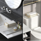 Wican Guest Towel Holder Tray for Bathroom, Oak and Iron Napkins Holder for Powder Room Dinning Table Wooden Basket for Disposable Paper Hand Towels Gold and White