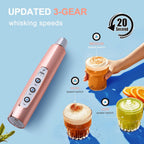 YUSWKO Rose Gold Handheld Milk Frother Wand for Coffee, Rechargeable Electric Whisk with 3 Heads 3 Speeds Drink Mixer Coffee Frother For Latte, Cappuccino, Hot Chocolate, Egg