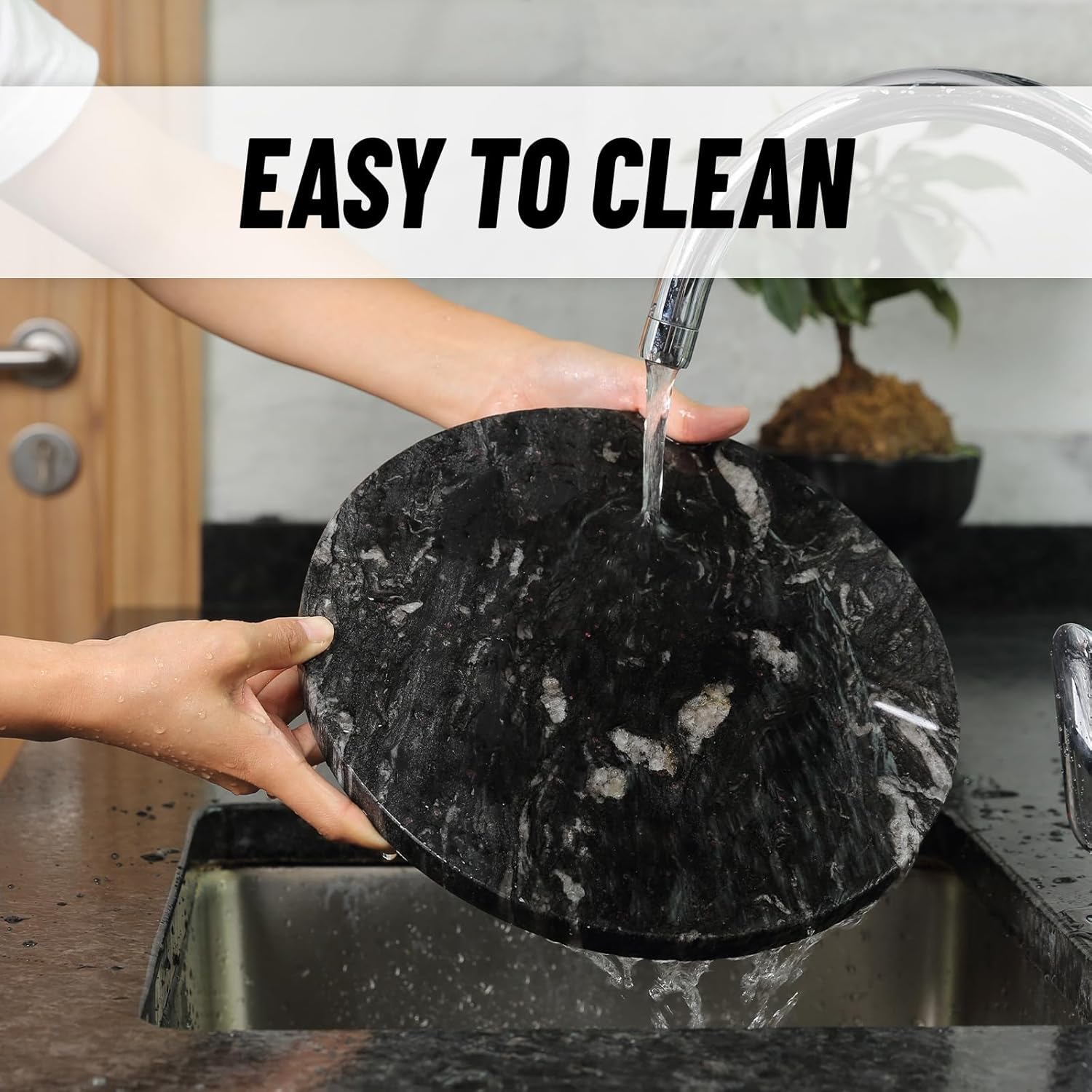 Koville Brazilian Natural Marble Cutting Board for Kitchen, 11" Round Hand Crafted Marble Slab for Cheese, Charcuterie, Pastry Board - Wedding Gift, House Warming Gift(Blue Fantasy)