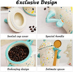Canister With Attitude,Large Capacity Cute Sassy Storage Canister,Interesting food jars, stylish airtight large ceramic lids, coffee, tea, sugar and spice storage jars with spoons (Cyan)