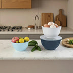 TP Large Mixing Bowl Set with Lids, Melamine Nesting Bowls Set for Pasta Baking Salad Mixing, Set of 3, Blue and White