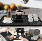 Silicone Coffee Bar Mat 24''x16'' Non-Slip Coffee Maker Mat, Heat-resistant Silicone Mat Detachable Dish Drying Mats for Kitchen Countertops, Station Mat, Waterproof Under Pad (black, 24''x16'')