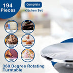 204 PCS Cake Decorating Kit, Aluminum Rotating Turntable Stand, Baking Supplies Kit Set with 4 Springform Pan Sets, 55 Icing Piping Nozzles, Cake Topper, Icing Spatula, Scraper, Pro Baking Tools
