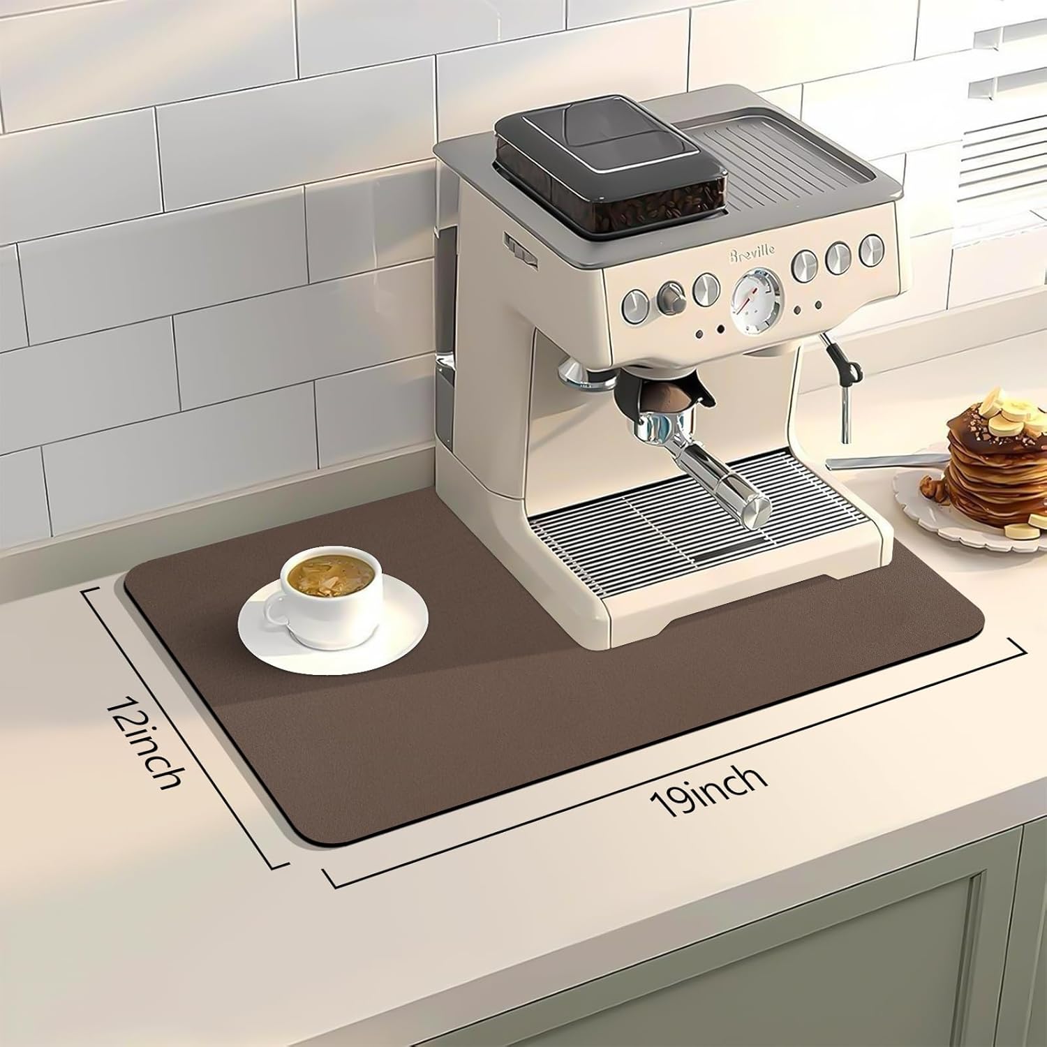 Bloss Absorbent Coffee Mat, Dish Drying Mat for Kitchen Counter Coffee Bar Accessories Espresso Machine, Dish Drainer/Home Improvement(16.1"x24.1", Brown)