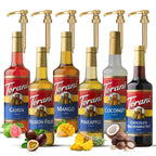 Summer Variety Syrup 6 Pack - Chocolate Macadamia Nut, Pineapple, Coconut, Mango, Guava & Passion Fruit Syrups For Coffee,Italian Soda, Lattes, Frappes With 6 Jimoco Pump Dispensers