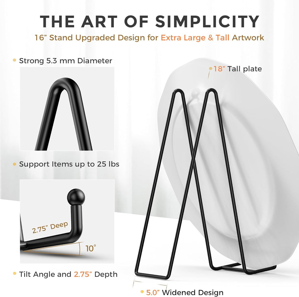 TR-LIFE 16 Inch Heavy Duty Plate Stand (2 Pack) - Metal Display Easel for Large Plates, Picture Frames, Signs, Posters, and Decorative Platters