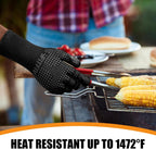BBQ Gloves, Oven Gloves, 1472°F Extreme Heat Resistant Barbecue Gloves, Silicone Non-Slip Oven Mitts, Kitchen Gloves for Cooking, Grilling, and Baking (Black)