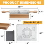 Koville African Natural Marble Rolling Pin, Non-Stick Polished Dough Roller, Pasta, Dumpling, Fondant, Pie Crust, Bread, Pizza Dough, Kitchen Baking Pastry Tools with Mat/Scraper(Grigio Fantasy)