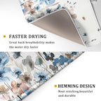 Giwawa Watercolor Floral Dish Drying Mat, 18"x24" Blue Grey Brown Flowers Kitchen Drainer Mats, Spring Summer Wildflower Microfiber Large Dish Drying Pad for Countertop Tabletop Decoration