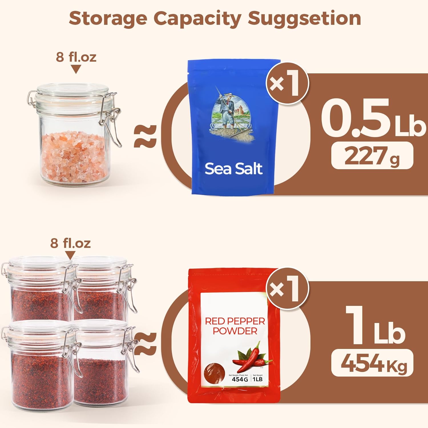 ComSaf 8oz Small Airtight Glass Jars Set of 6 with Lid Food Storage Jar Round, Mini Storage Container with Clear Preserving Seal Wire Clip Fastening for Kitchen Canning, Jam, Spice, Honey, Mason Jars