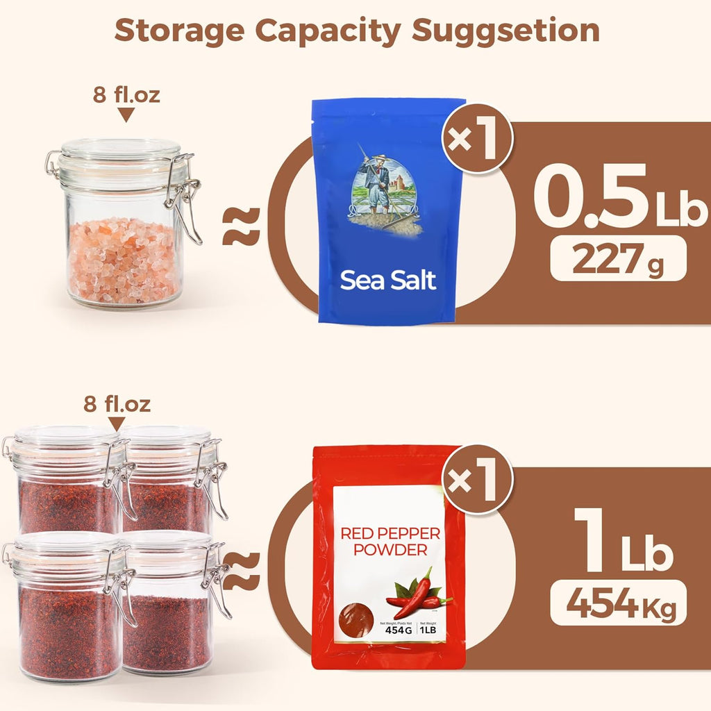 ComSaf 8oz Small Airtight Glass Jars Set of 12 with Lid Food Storage Jar Round, Mini Storage Container with Clear Preserving Seal Wire Clip Fastening for Kitchen Canning, Jam, Spice, Honey, Mason Jars