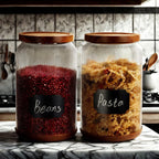 SAIOOL 2-Pack Striped Borosilicate Glass Airtight Canisters - Big mouth Large Capacity, Acacia Wood Lid, Food Storage Jars for Flour, Pasta, Pantry Organization (1 Gallon （2 Striped pack）)