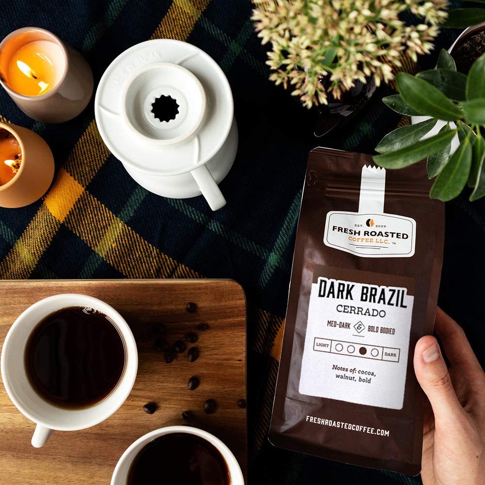 Fresh Roasted Coffee, Dark Brazil Cerrado, 5 lb (80 oz), Med-Dark Roast, Whole Bean, Kosher