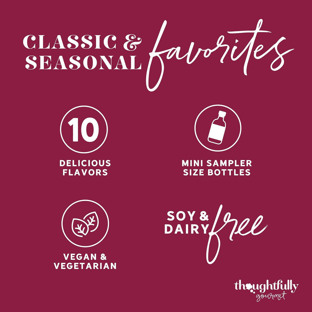 Thoughtfully Gourmet, Coffee Syrup Sampler Gift Set, Syrup Flavors Include Salted Caramel, Vanilla, Mocha, Hazelnut, Pumpkin Spice, & More, Set of 10