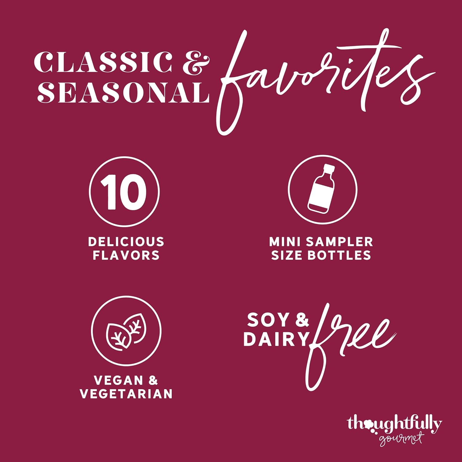 Thoughtfully Gourmet, Coffee Syrup Sampler Gift Set, Syrup Flavors Include Salted Caramel, Vanilla, Mocha, Hazelnut, Pumpkin Spice, & More, Set of 10