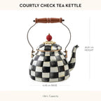 MACKENZIE-CHILDS Enamel Tea Kettle, Stylish Tea Kettle for Stovetop, Black-and-White Courtly Check, 2 Quarts