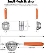 U-Taste Small Fine Mesh Strainer: 18/8 Stainless Steel 3.35in 30 Mesh Kitchen Food Sieve with Sturdy Riveted Silicone Handle, Heavy Duty Deep Handheld Metal Colander for Tea, Juice (Orange)